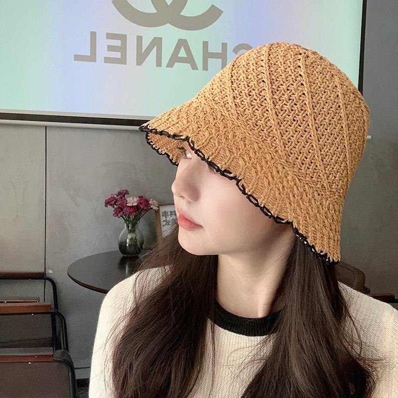Straw hat female summer face small sunshade sunscreen straw bucket hat outdoor beach hollow breathable sun hat