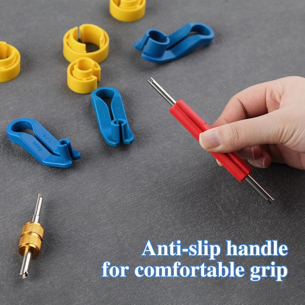 16 Pcs Car Fuel Line Disconnect Removal Tool 1/4 5/16 3/8 1/2 5/8 3/4 7/8 Inch with Valve Core Remover Tool for Quick Release Car AC Fuel Line