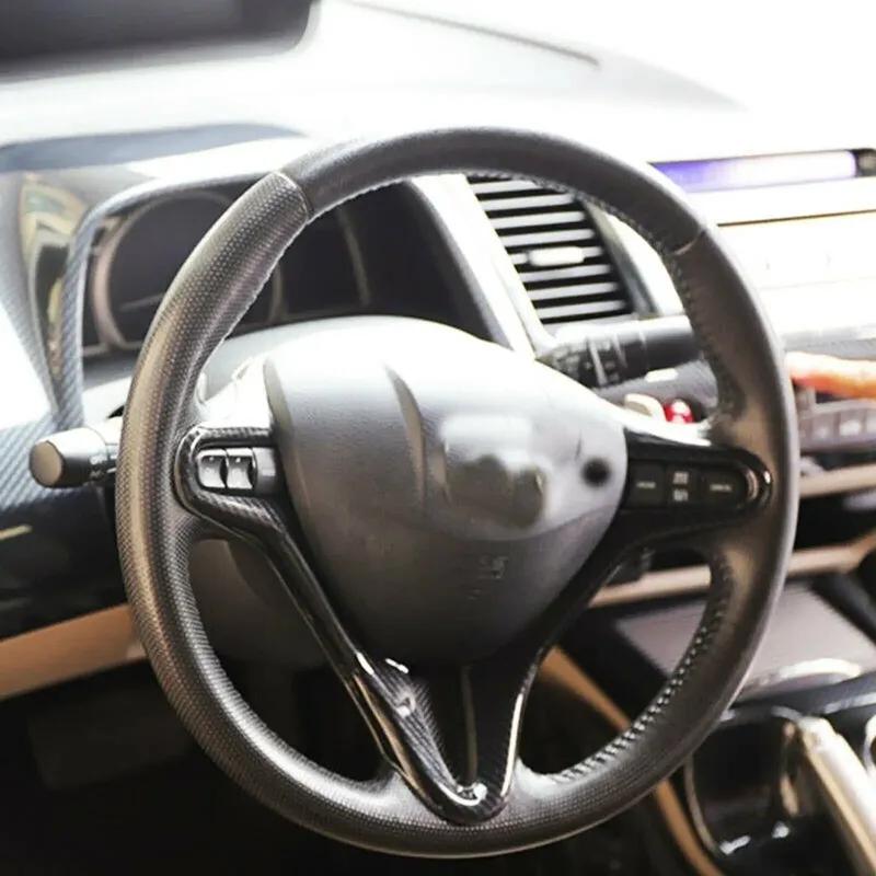 For Honda Civic 8th 2006 2007 2008 2009 2010 2011 Carbon Fiber Styling Car Inner Steering Wheel Trim Cover Button Decor Sticker