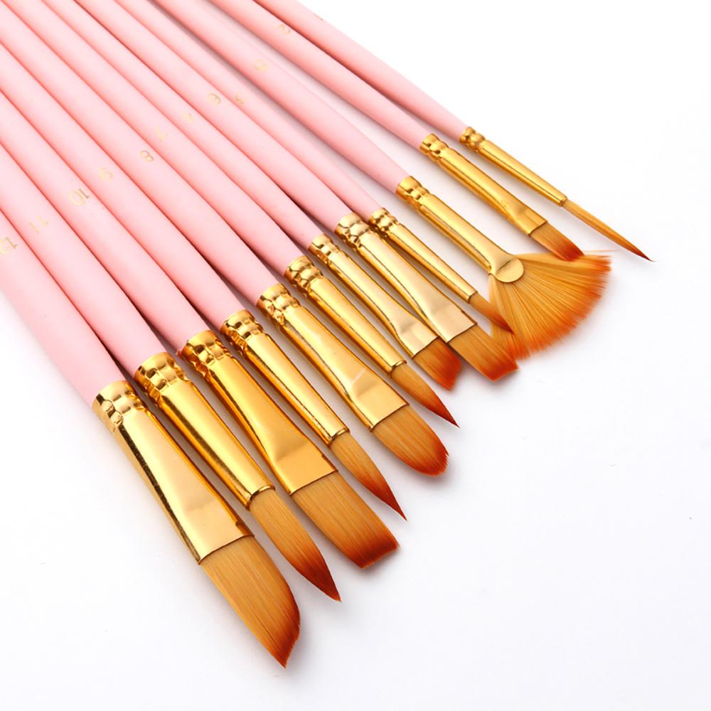 12pcs Paint Brushes Set Kit Multiple Mediums Brushes with Nylon Hair for Artist Acrylic Aquarelle