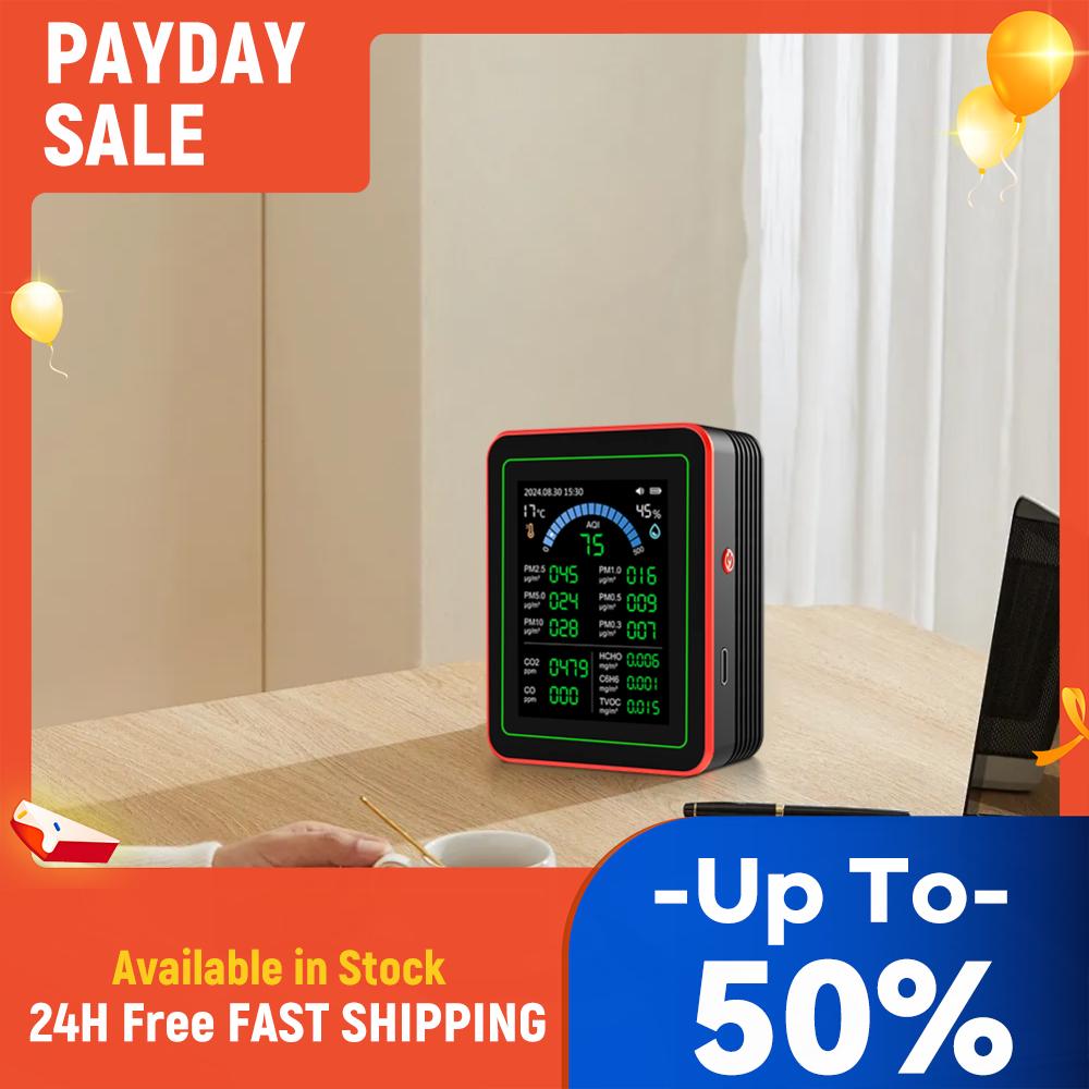 18-in-1 Air Quality Monitor with CO2 Monitor/HCHO/TVOC/Temperature/Humidity TFT Display Air Quality Meter for Home Office School