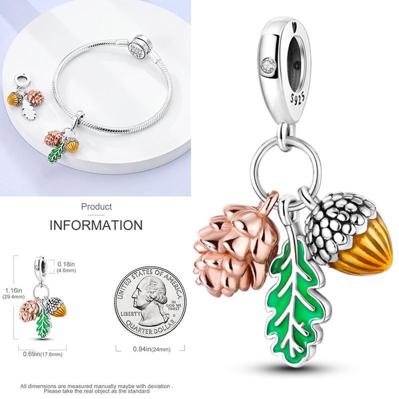 Neuer 925er Silber Kaktus Kleeblatt Anhänger Frühlingsgrüne Serie Perlenanhänger Für Original Perlenarmband DIY Schmuck