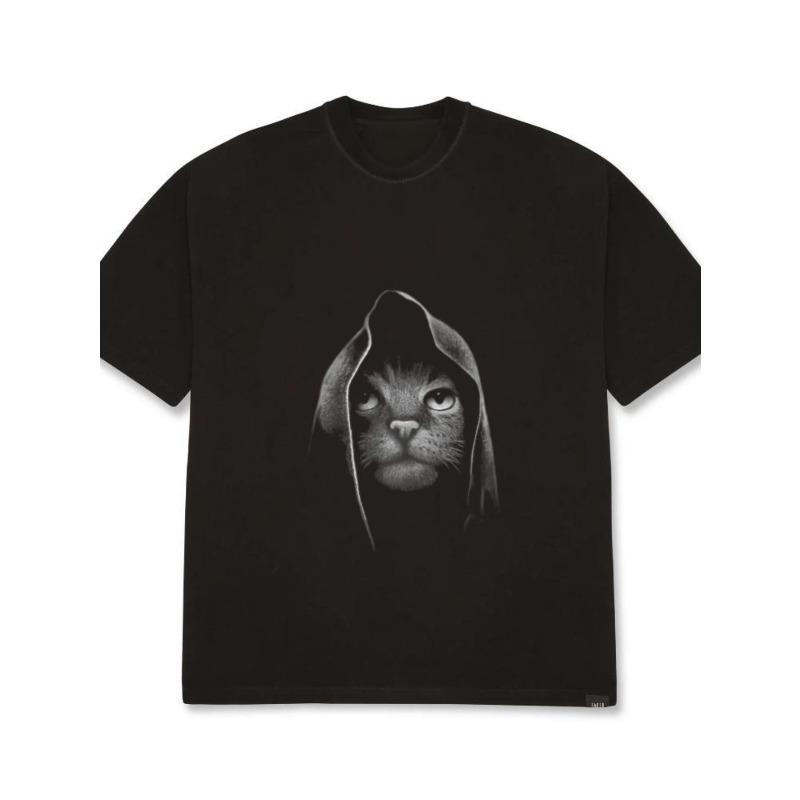

Oversized T Shirt Black Cat Hoodie Graphic Print Unisex Casual Streetwear Top XXXXL чёрный