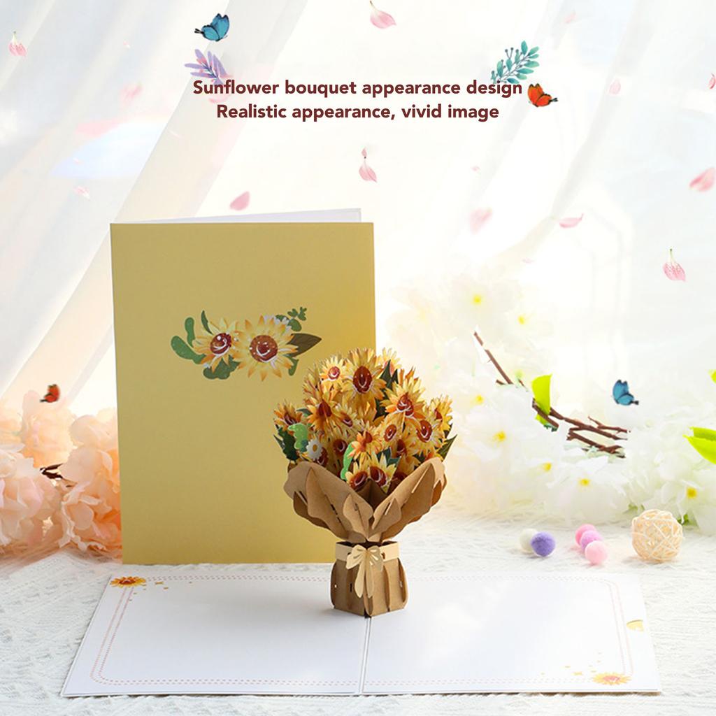 3D Sunflower Greeting Card Foldable Repeatedly Exquisite Flower Greeting Card for Valentine Day
