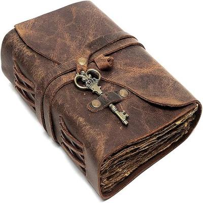 Leder-Tagebuch-Notizbuch, einzigartiges, handgefertigtes, geprägtes Reisetagebuch, Büttenrand-Papiertagebuch