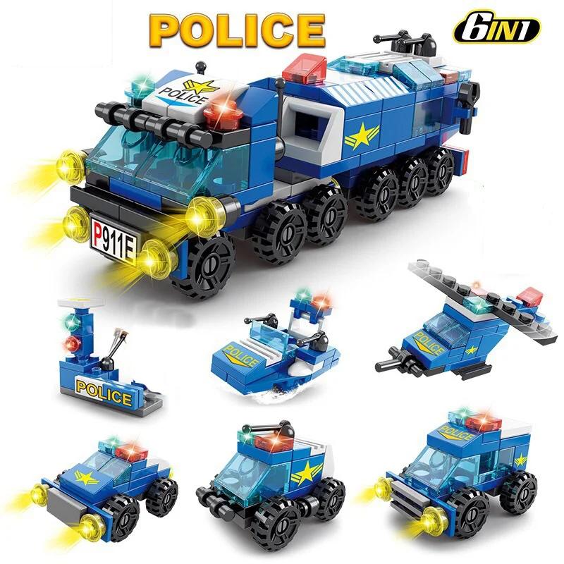 147 STÜCKE 6 IN 1 City Police Serie Automodell Kleine Partikel Bausteine Zusammenbauen Kinder Bausteine Puzzle Spielzeug Geschenk