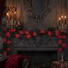 High-density Fabric Leaves Artificial Maple Leaf Garland, Autumn Faux Vine, Black & Red Fall Garland Hanging Vine for Fireplace Front Door