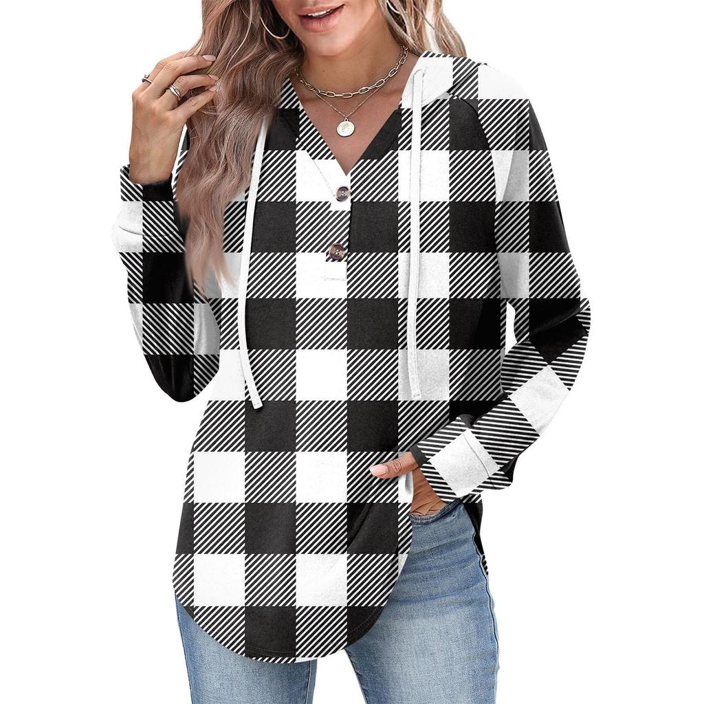 Damenmode Damen Leichter Langarmpullover mit Taschen Preppy Graphic Hoodie