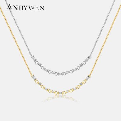 925 Sterlingsilber Gold Zirkon CZ Linie Anhänger Lange Kette Halskette Feiner Schmuck Kristallschmuck 2023 Hochzeit Choker