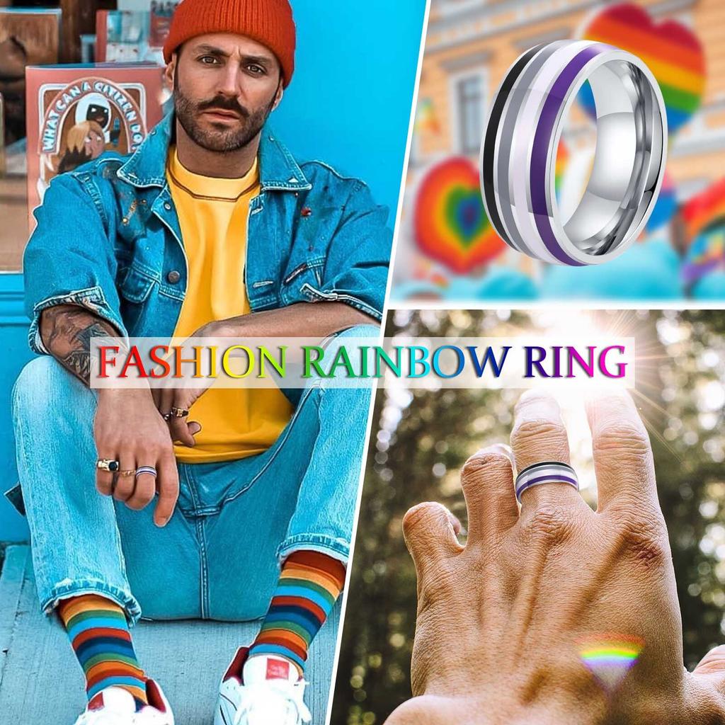 Anello Arcobaleno Multicolore Donna Uomo Lebian Gay Matrimonio Fidanzamento Regalo San Valentino Gioielli in Acciaio Inossidabile