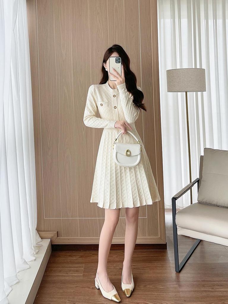 Früher Herbst 2025 Französisches High-End A-Linien Plisseekleid