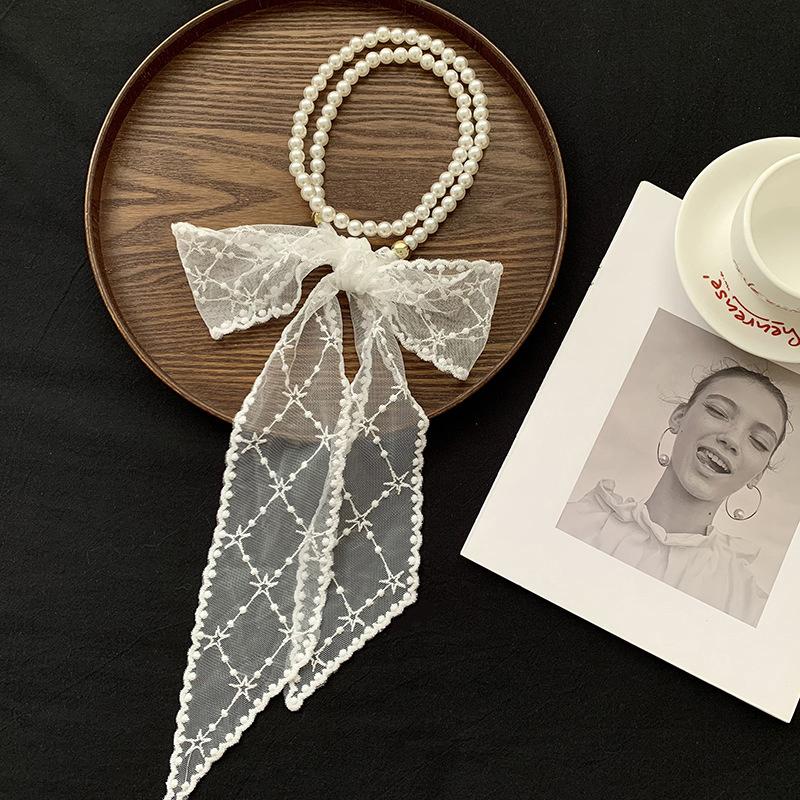 

Жемчужная кружевная повязка на голову Французская сказочная лента для волос Милые многофункциональные аксессуары для волос для женщин