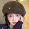 Knitted Beret Women's Autumn and Winter Maillard Coffee Color Shows a Small Face, Big Head Circumference Keeps Warm, Versatile Cloud Painting Hat