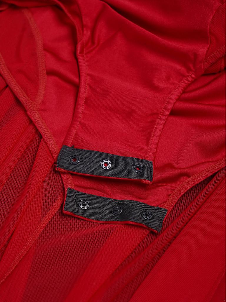 Mädchen Lyrisches Bühnenkostüm Rundhalsausschnitt Cutout-Design Patchwork-Seiten Sheer Mesh Asymmetrisches Tanzkleid