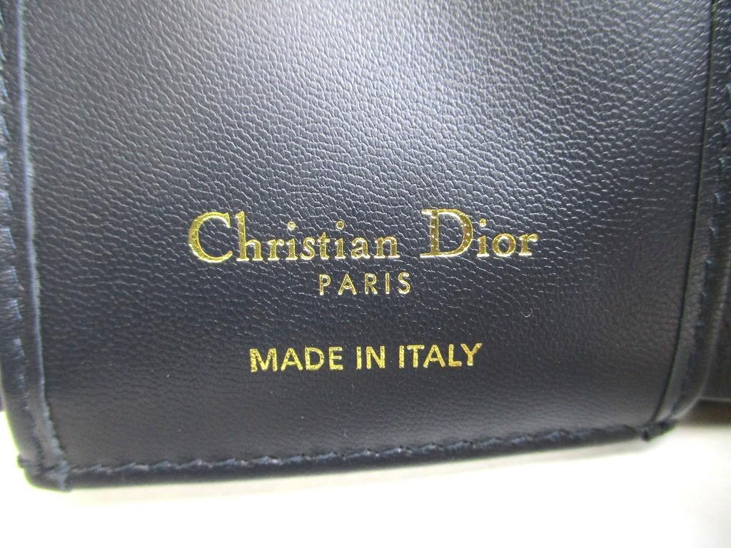 Authentic Christian Dior Navy Blue Canvas Leather Lady Dior Trifold Wallet #a977  Pre-owned