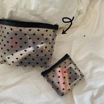 Zipper Mesh Heart Makeup Bag Cute Cosmetic Bag Toiletry Makeup Pouch Portable Travel Pouch