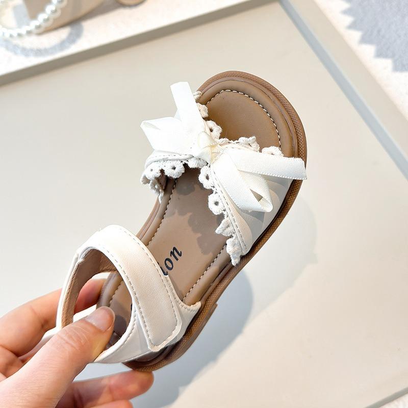 New Spring and Summer Korean-style Girls Sandals, Bow Lace Fringe Flat Princess Shoes for Kids