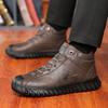 Fashion Winter Snow Boots for Men Cow Leather High Top Warm Cotton Shoes Male Fashion Casual  New Designer Round Head Ankle Boots Men
