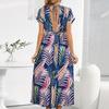 Bohemian Summer Dress V Neck Printed Short Sleeve Beach Holiday Women One Piece
