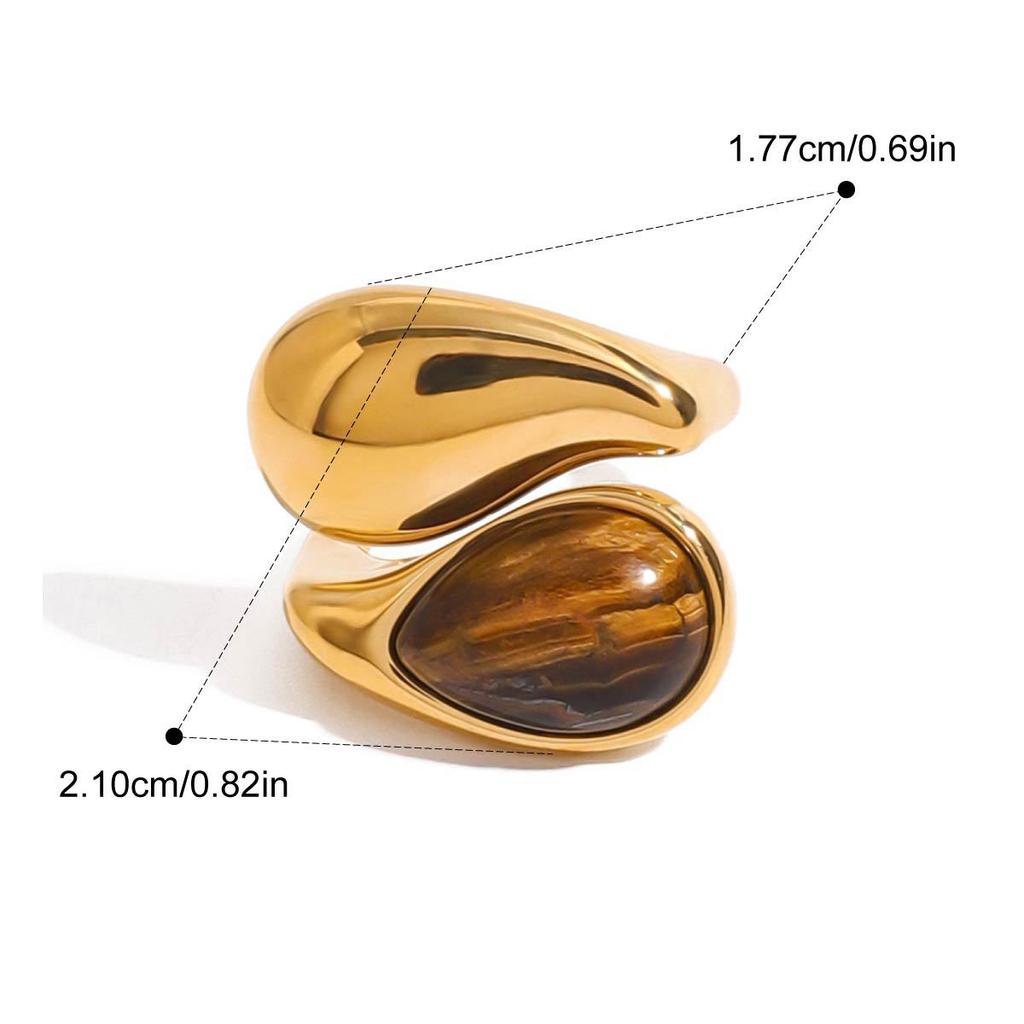 Yori Popular Stainless Steel Pearl Natural Tiger Stone Finger Ring 18K Gold Color Plated Popular Sweet Jewelry Engagement