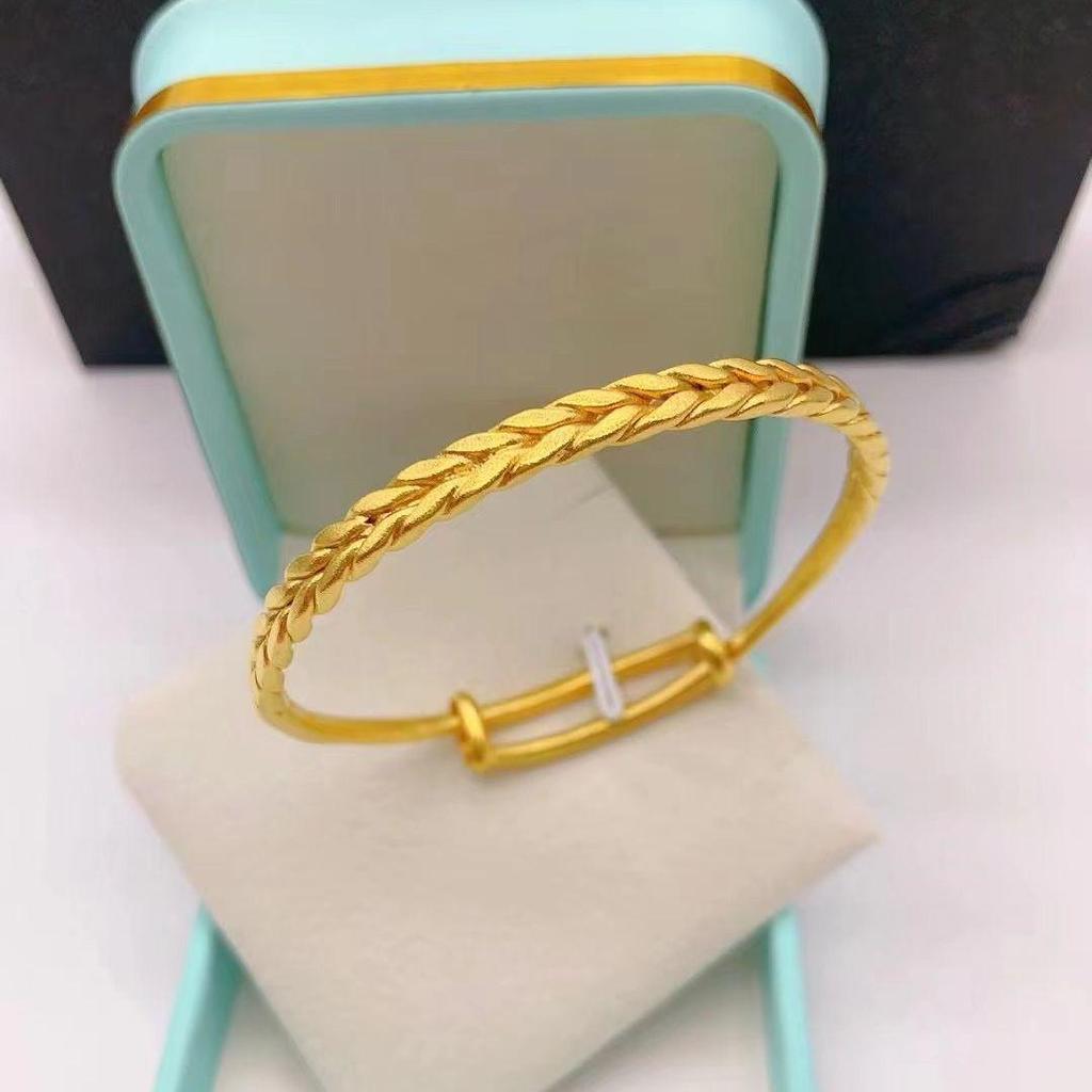 Retro Ethnic Wheat Ear Push-Pull Bangle: Women's Geometric Simulated Gold Bracelet