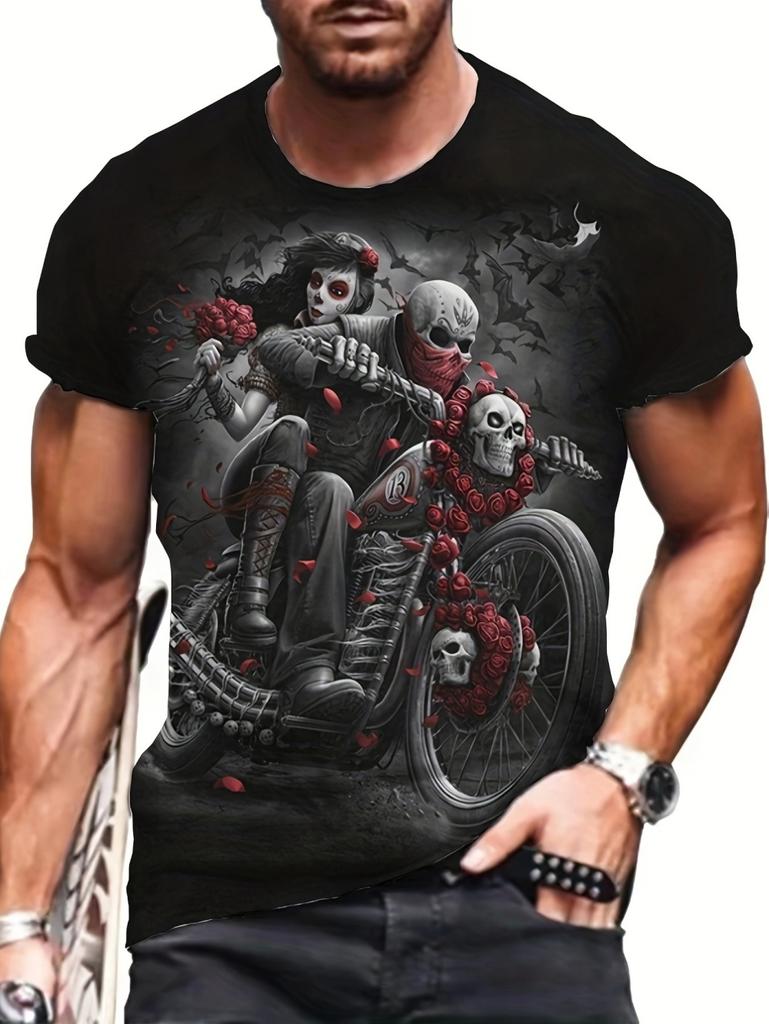 2026 New Men's Punk Style T-Shirt Skeleton 3D Pattern Printing Cool Fashion Graphic Streetwear Summer Oversize Men's Clothing