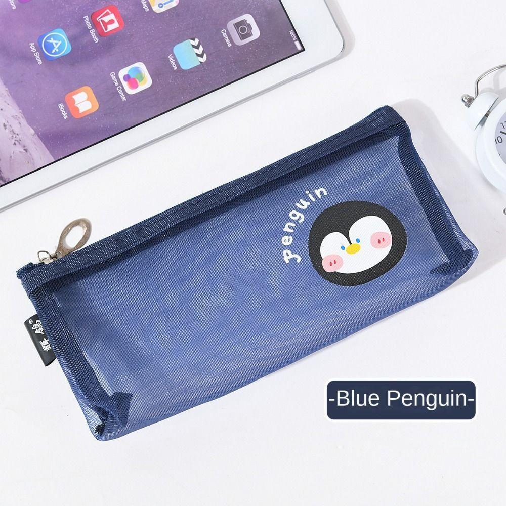 Cartoon Mesh Pencil Bag Transparent Transparent Stationery Bag Stationery Pouch Student