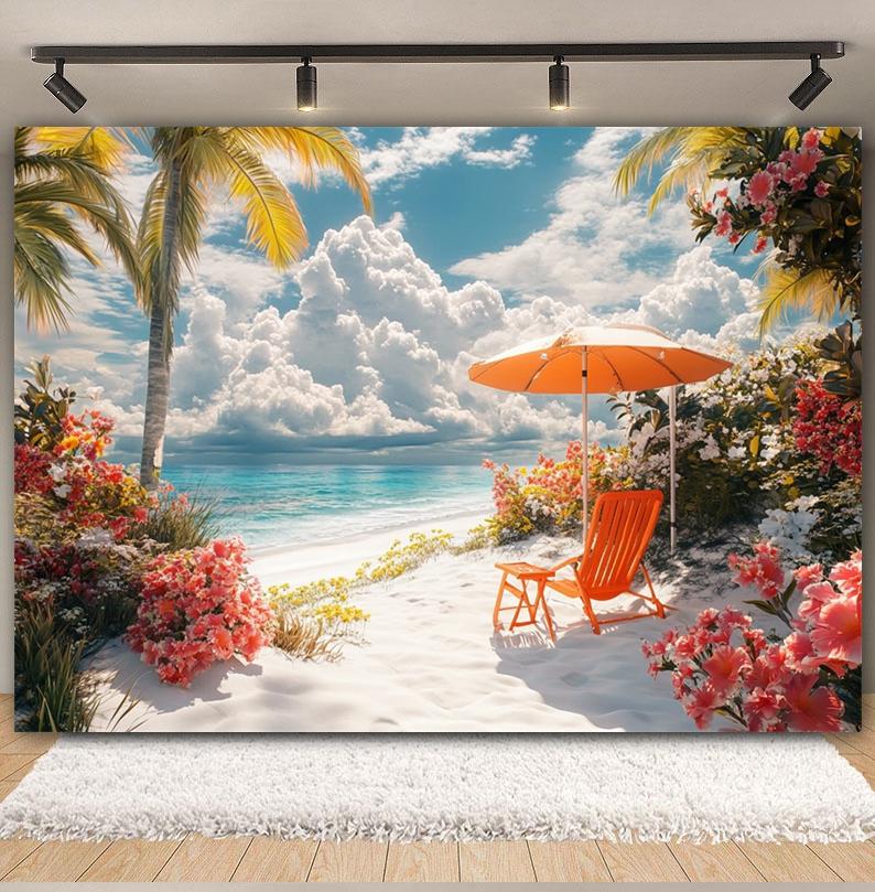 Summer Beach Backdrop Hawaii Tropical Seaside Sunshine Blue Sky Palm Tree Baby Birthday Holiday Party Photography Background