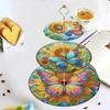3 Tier Acrylic Butterfly Sunflower Colorful Diamond Food Dinner Plate DIY Diamond Painting Food Tray for Desk Coffee Table