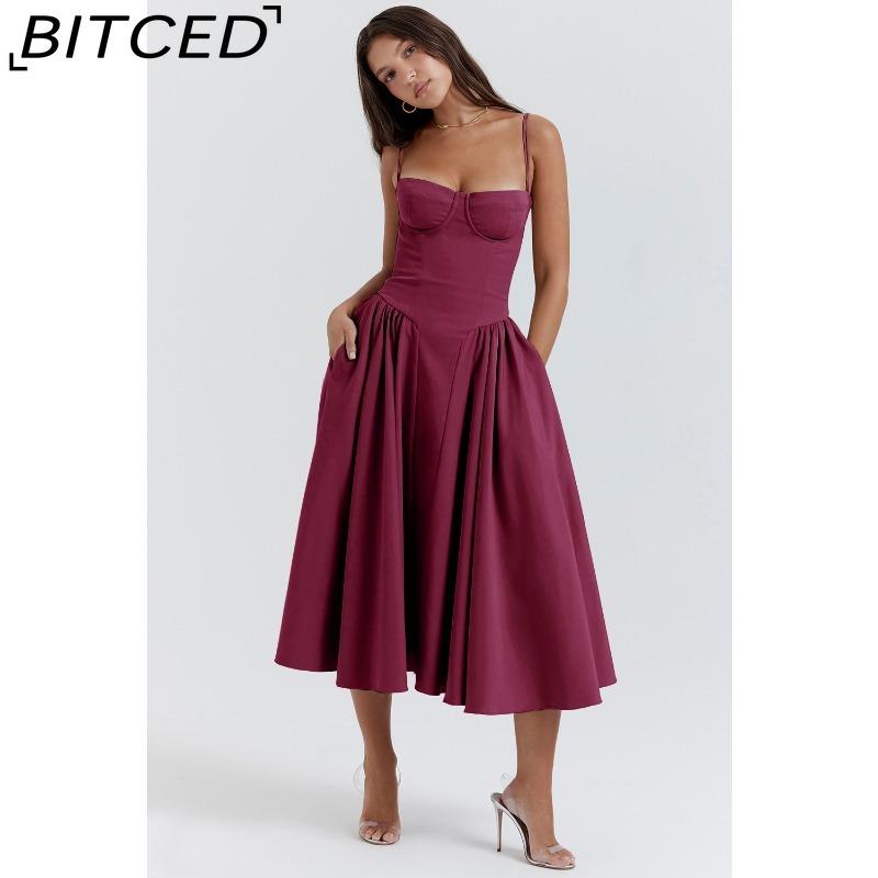 

BITCED Women s Summer Dresses Retro Maxi Skirts Courtly Style Dopamine-Coloured Outfits Strapless Dresses XXL
