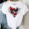 Woman Plus Size Tops Oversized T Shirt  Aesthetic Clothes Summer Burst Cute Cartoon Butterfly Trend Letter Print Top T-shirt