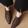 Fashion French High Heel Slip-on Single Shoes Pointed Toe Retro Small Leather Shoes Leopard Leather Shoes Block Heel Metal