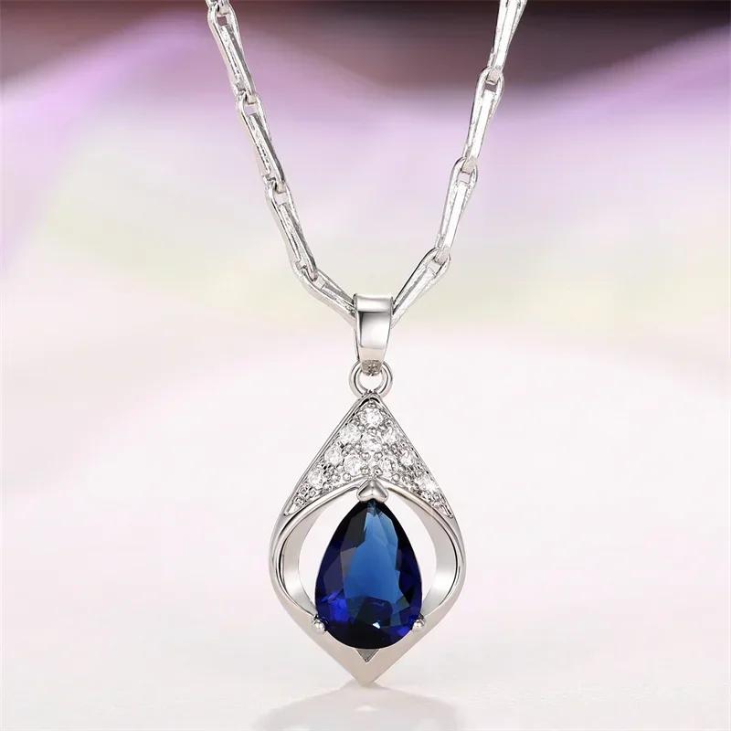 Luxuriöse Birnenförmige Zirkonia Damen-Anhänger Halskette, Eleganter Damenschmuck, Geeignet für Hochzeiten