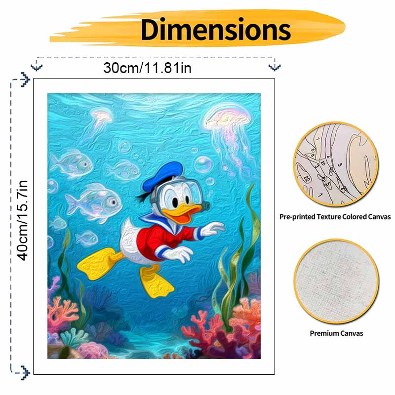 Disney Digital Oil Painting Art Kit Underwater Scuba Duck Handmade Coloring Painting Home Decor
