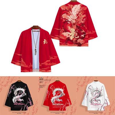 Japanese Traditional Clothing 3D Dragon Pattern Kimono Men's Cardigan Retro Samurai  Beach Oversized Cardigan Yukata