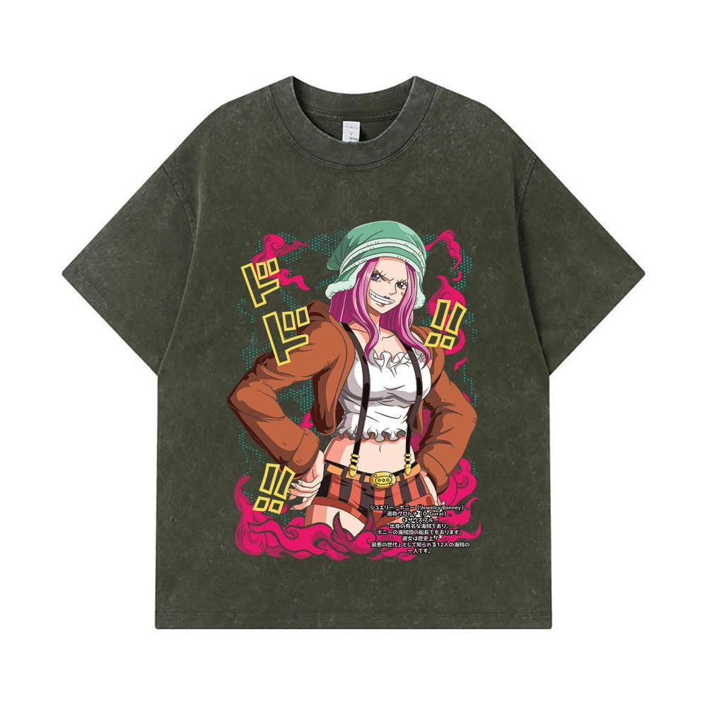 

275 GSM Washed T-shirts 100% Cotton One Piece V25 Bonney Print Unisex Heavy Cotton T Shirt S армия зеленый