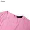 ZANZEA Women Casual Round Neck Summer Short Sleeve Long Dress