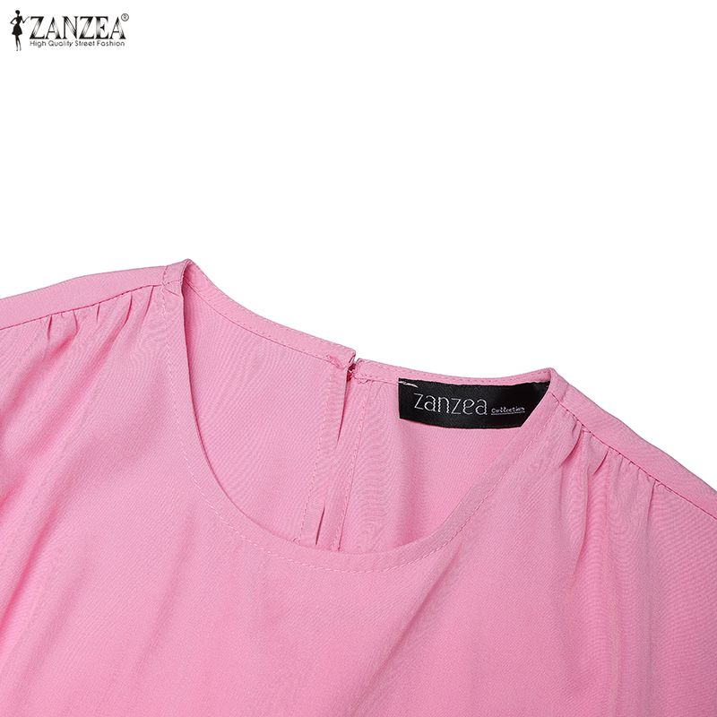 ZANZEA Women Casual Round Neck Summer Short Sleeve Long Dress