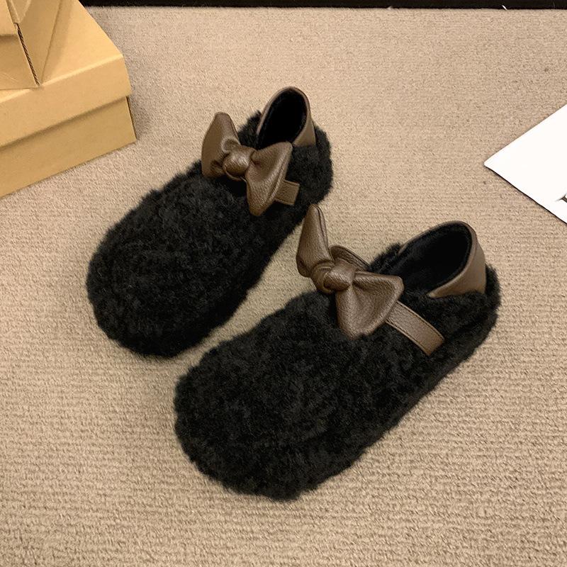 Plush Women's Shoes Are Comfortable and Versatile for Daily Wear, Simple and Classic Solid Color, Low Heel Soft Sole, One Pedal Cotton Shoes for Women