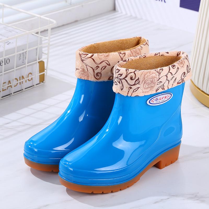Fashion cotton water shoes adult rain shoes women's thickened rain boots rainy days fleece thermal rubber shoes overshoes non-slip