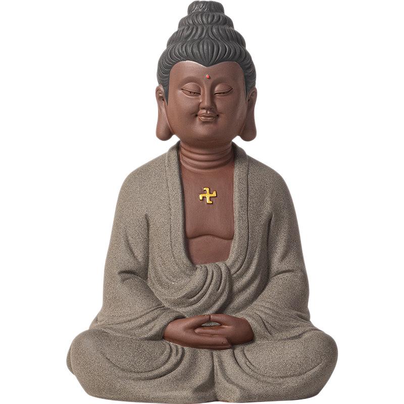 Zen Buddhist Ceramic Statue: Shakyamuni Buddha Desktop Ornament for Home Entrance Decor