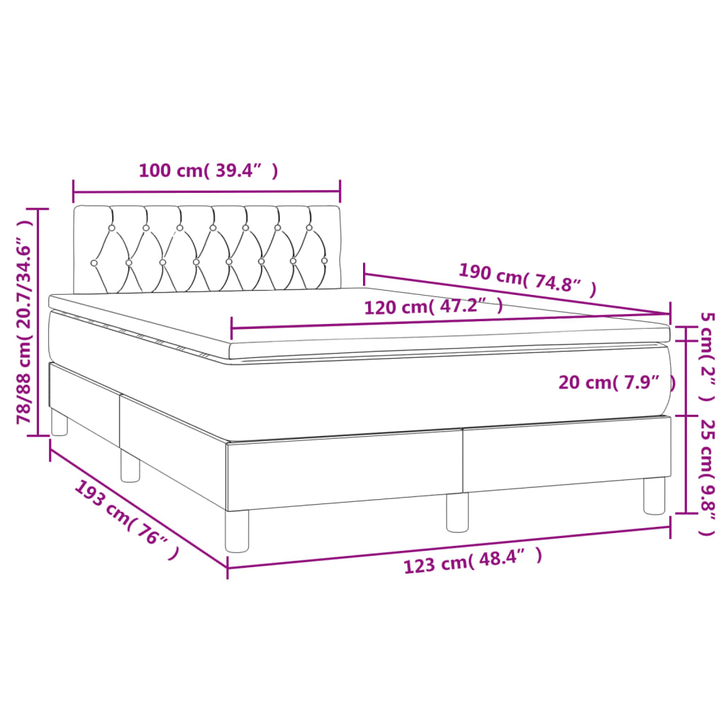 Box Spring Bed with Mattress & LED Blue 120x190 cm Fabric