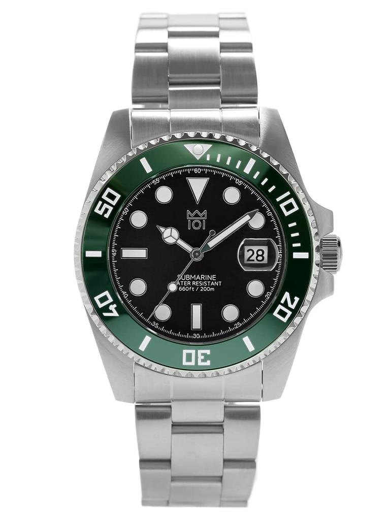 Hyakuichi 20 ATM Water Ceramic Bezel [HYAKUICHI 101] No.1Z Diver's Watch, Resistant, (Green-Black)