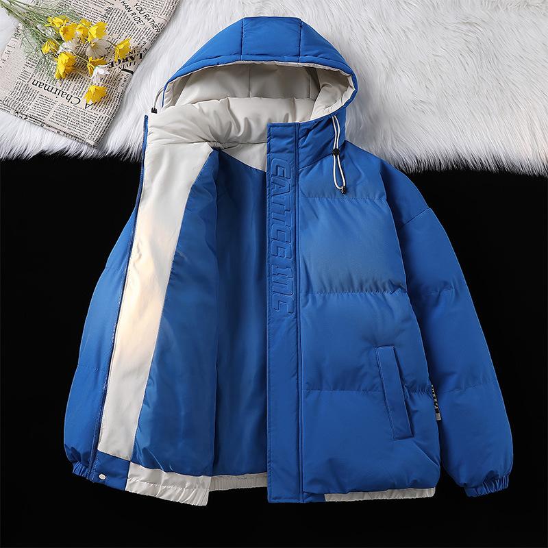 Thickened cotton jacket men's youth winter warm short cotton jacket matchwork couple style hooded padded jacket trendy cotton clothes