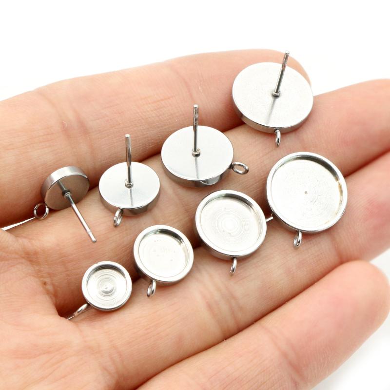 10pcs 6 8 10 12mm Thicken Stainless Steel Earring Studs,Earrings Blank Base,Fit 6 8 10 12mm Glass Cabochons Jewelry Accessories