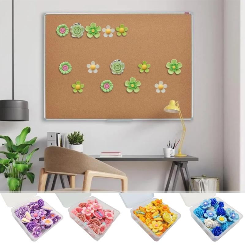 Set of 30 Attractive Flower Push Pins Multifunction Thumb Tacks Pushpin Collection for Securing Documents & Decorating Space