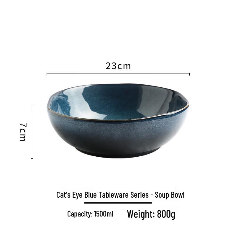 ZISIZ Vintage Kiln-Glazed Ceramic 9-Inch Double Handle Bowl