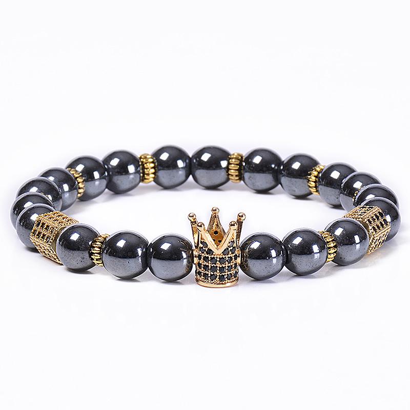 European and American Jewelry, Magnetic Black Magnet Crown Bracelet, Copper Micro Inlaid Zircon, Natural Stone Bracelet, Woven, Adjustable