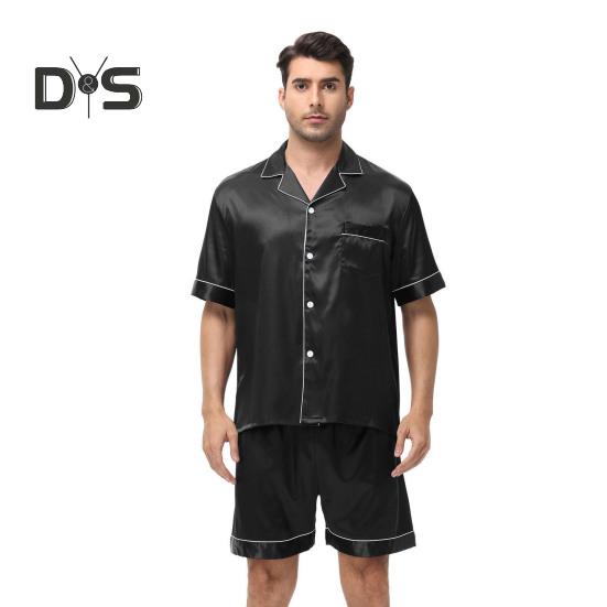 2 Teile/satz Männer Pyjamas Set Revers Kurzarm Einreiher Tops Elastische Taille Shorts Set Einfarbig Satin Nachtwäsche