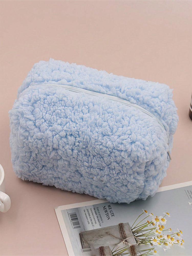 1PC Lambskin Cosmetic Bag, Cream-colored Portable Skin Care Product Storage Bag, Fresh and Clean Cosmetics Zipper Bag